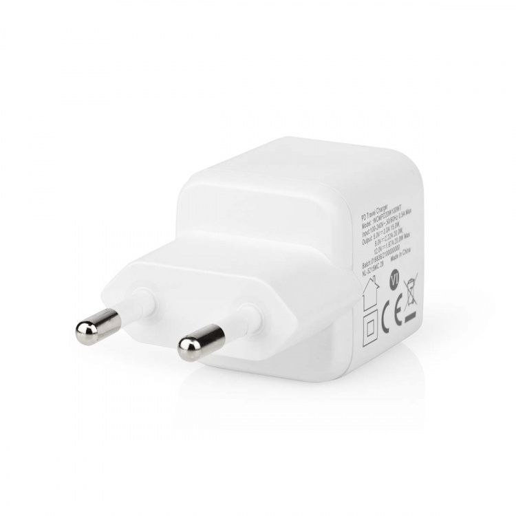Nedis Väggladdare | 20 W | PD3.0 20W | Snabbladdnings funktion | 1.67 A / 2.22 A / 3.0 A | Antal utgångar: 1 | USB-C™ | Automatiskt val av Spänning | Vit