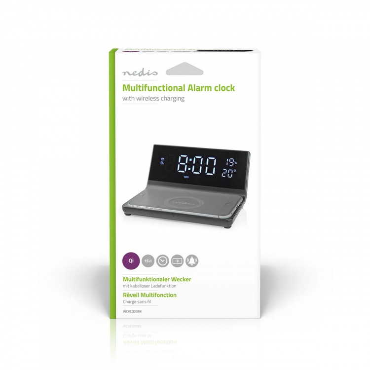 Nedis Trådlös laddare för Väckarklocka | Qi certifierad | 5 / 7.5 / 10 / 15 W | USB-A Male | 2 Larmtider | Snooze-funktion Nedis Trådlös laddare för Väckarklocka | Qi certifierad | 5 / 7.5 / 10 / 15 W | USB-A Male | 2 Larmtider | Snooze-funktion