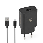 Nedis Väggladdare | 5 W | 1.0 A A | Antal utgångar: 1 | USB-A | Micro USB (Lös) Kabel | 1.00 m | Single Voltage Output | Svart