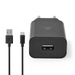 Nedis Väggladdare | 5 W | 1.0 A A | Antal utgångar: 1 | USB-A | Micro USB (Lös) Kabel | 1.00 m | Single Voltage Output | Svart