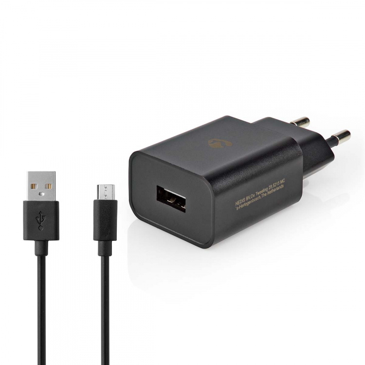 Nedis Väggladdare | 5 W | 1.0 A A | Antal utgångar: 1 | USB-A | Micro USB (Lös) Kabel | 1.00 m | Single Voltage Output | Svart