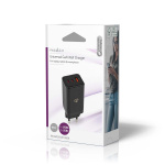 Nedis Väggladdare | 65 W | GaN | PD3.0 18W / PD3.0 20W / PD3.0 27W / PD3.0 36W / PD3.0 45W / PD3.0 60W / PD3.0 65W / QC3.0 | Snabbladdnings funktion | 3.0 / 3.25 A A | Antal utgångar: 3 | USB-A / 2x USB-C™ | Automatiskt val av Spänning | Svart