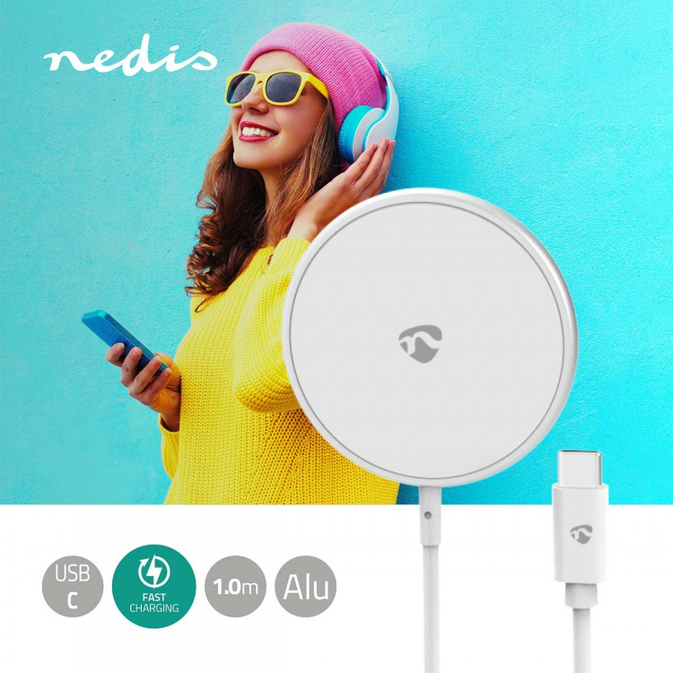 Nedis Trådlös laddning | 5 / 7.5 / 10 / 15 W | 1.0 / 1.1 / 1.67 / 2 A | Kabel ingår | USB Type-C™ | 1.00 m