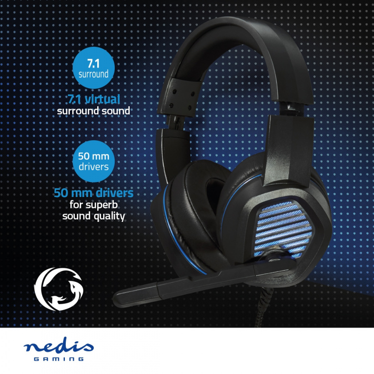 Nedis Gaming Headset | Over-Ear | Surround | USB Type-A | Vikbara Mikrofon | 2.10 m | LED Nedis Gaming Headset | Over-Ear | Surround | USB Type-A | Vikbara Mikrofon | 2.10 m | LED