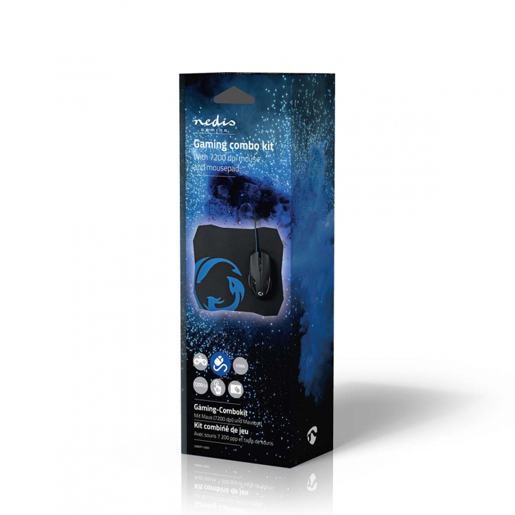 Nedis Gaming Mus och musmatte Set | Trådbundet | 1200 / 2400 / 4800 / 7200 dpi | Justerbar DPI | Antal knappar: 6 | Högerhänt | 1.50 m | Utan Belysning