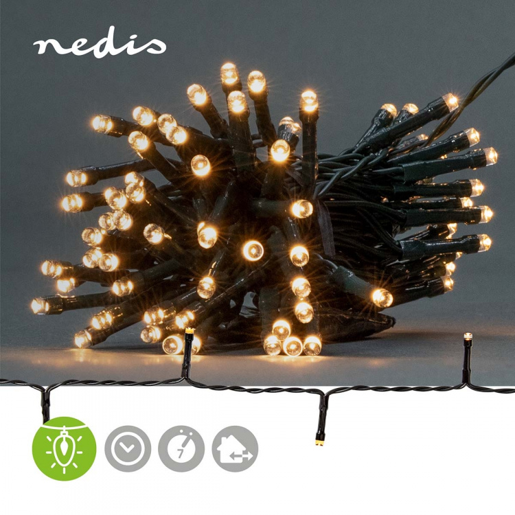 Nedis Julbelysning | Sträng | 96 LED\'s | Varm Vit | 7.20 m | Ljuseffekter: 7 | Inomhus eller Utomhus | Batteridriven