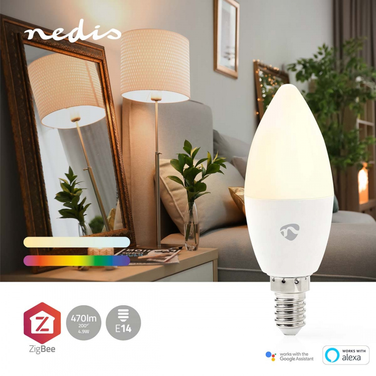 Nedis SmartLife Full Färg Glödlampa | E14 | 470 lm | 4.90 W | RGB / Varm till cool vit | 2200 - 6500 K | Android™ / IOS | Ljus | 1 st Nedis SmartLife Full Färg Glödlampa | E14 | 470 lm | 4.90 W | RGB / Varm till cool vit | 2200 - 6500 K | Android™ / IOS | Ljus | 1 st