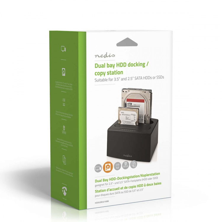 Nedis Hård disk Dockningsstation | USB 3.2 Gen1 | USB Type-A | 2 Skivor | 2.5 / 3.5 