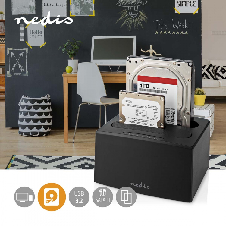 Nedis Hård disk Dockningsstation | USB 3.2 Gen1 | USB Type-A | 2 Skivor | 2.5 / 3.5 