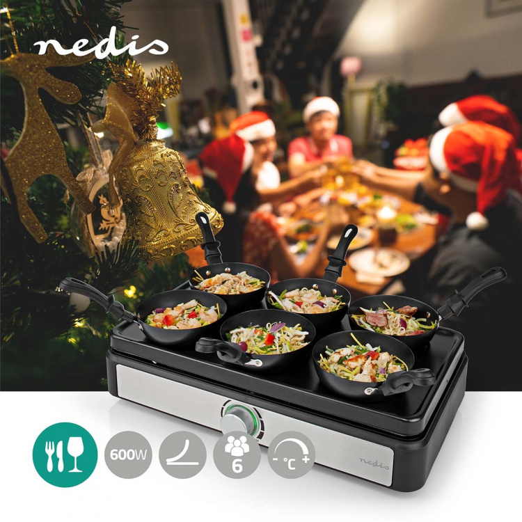 Nedis Partywok-sats | Grill | 6 Personer | Spatel | Temperaturinställning | Non-stick beläggning | Rektangel