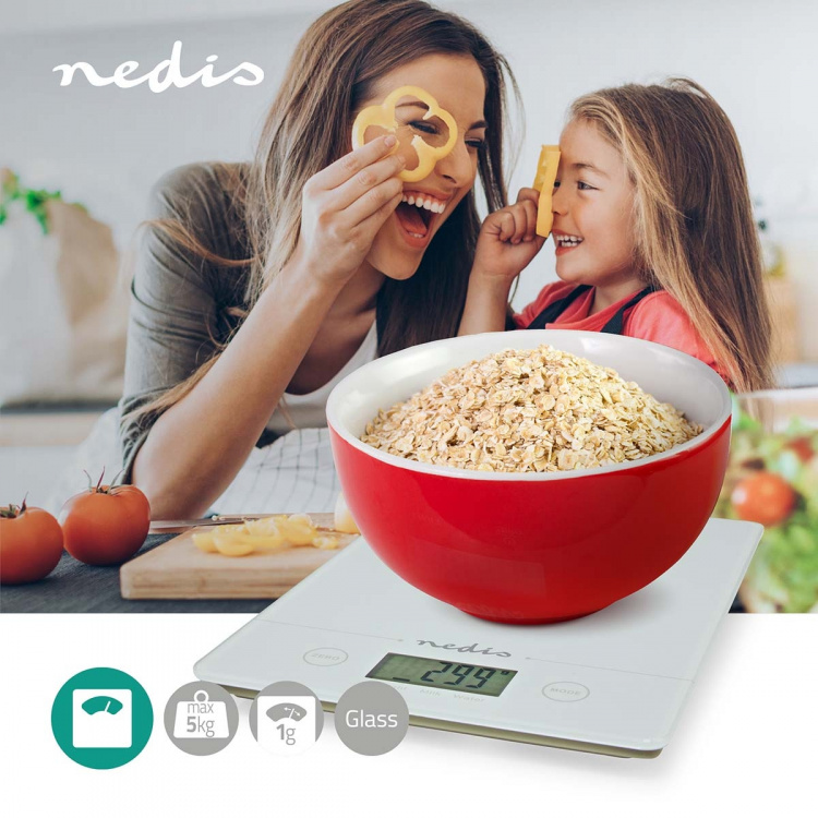 Nedis Köksvåg | Digital | Glas / Plast | CR 2032 Batteri | Vit