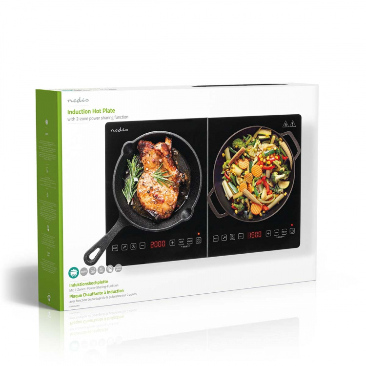 Nedis Induktionsplatta | Matlagningszoner: 2 | 3500 W | Överhettningsskydd | Svart | Timer | Turbo action | Barnlås Nedis Induktionsplatta | Matlagningszoner: 2 | 3500 W | Överhettningsskydd | Svart | Timer | Turbo action | Barnlås