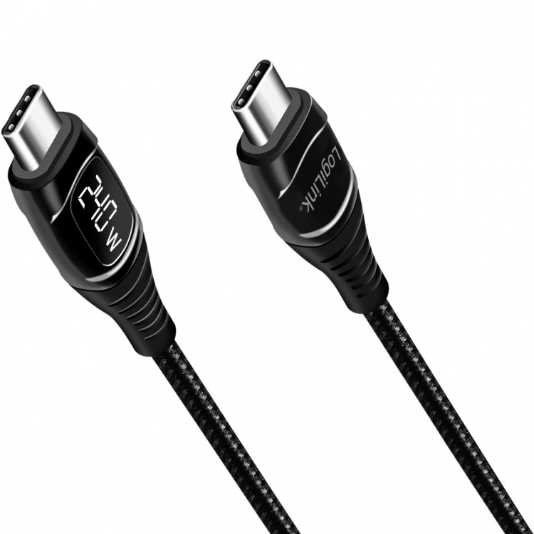 LogiLink USB-C - USB-C-kabel med display USB 2.0 PD 3.1 240W 1 m Svart