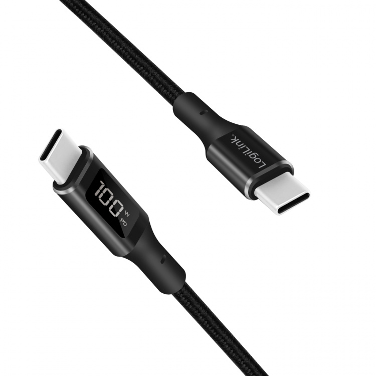 LogiLink USB-C - USB-C-kabel med display USB 2.0 PD 3.1 240W 1 m Svart