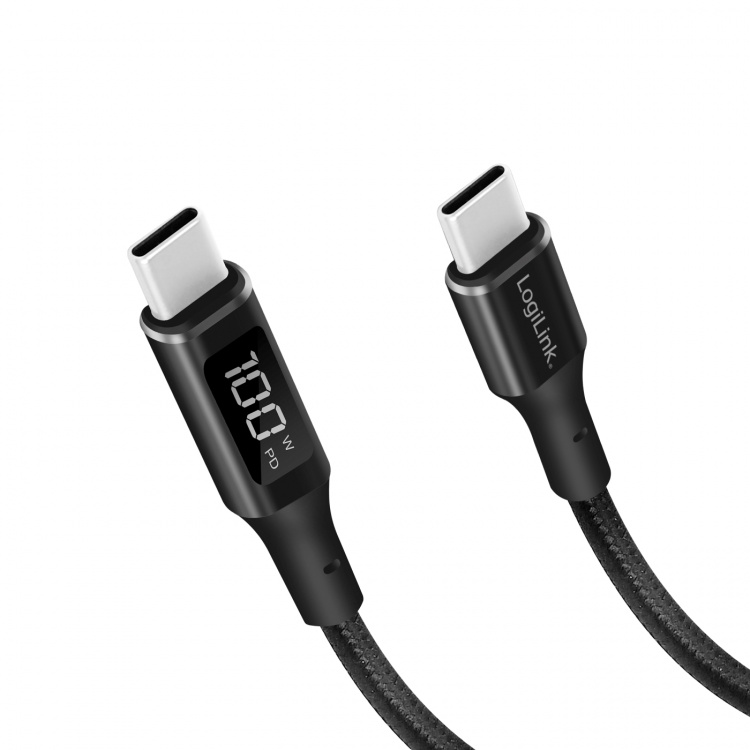 LogiLink USB-C - USB-C-kabel med display USB 2.0 PD 3.1 240W 1 m Svart