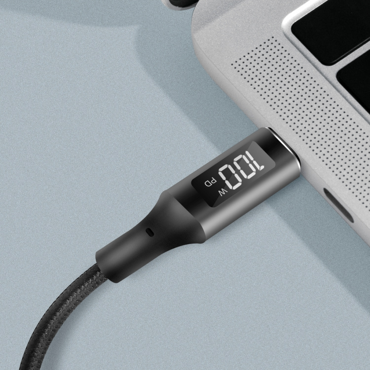 LogiLink USB-C - USB-C-kabel med display USB 2.0 PD 3.1 240W 1 m Svart