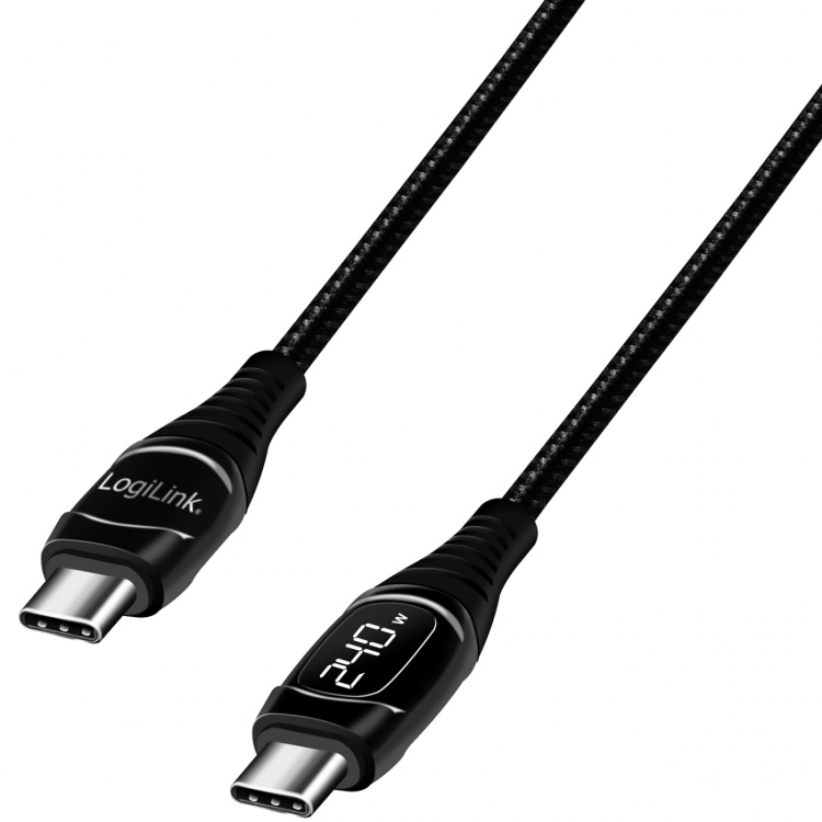 LogiLink USB-C - USB-C-kabel med display USB 2.0 PD 3.1 240W 1 m Svart
