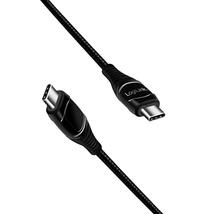LogiLink USB-C - USB-C-kabel med display USB 2.0 PD 3.1 240W 1 m Svart