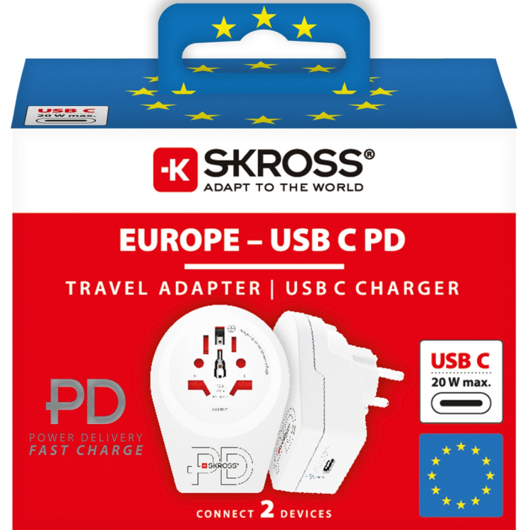 SKROSS C20PD Reseadapter Europa USB-C PD 20W SKROSS C20PD Reseadapter Europa USB-C PD 20W