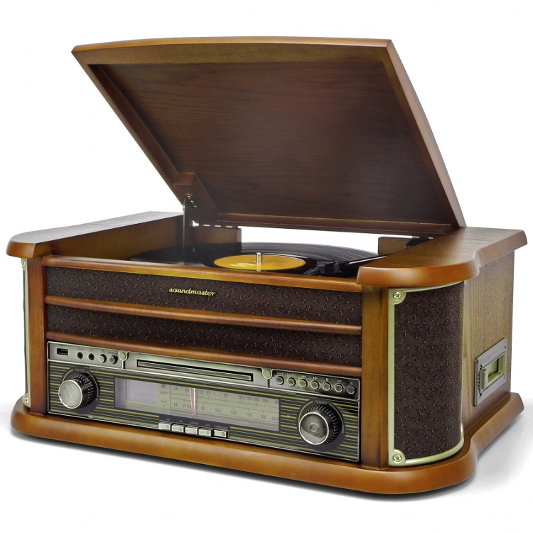 Soundmaster Musik-anläggning Vinyl CD Radio Bluetooth Retro-design NR560 Trä
