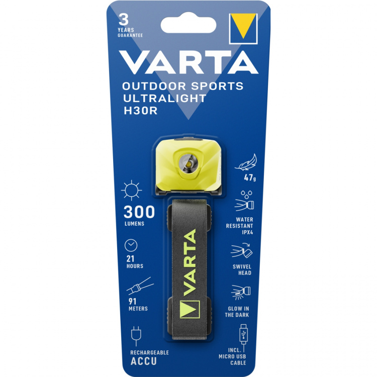 Varta Outdoor Sports Ultralight H30R Pannlampa 300 lm Gul