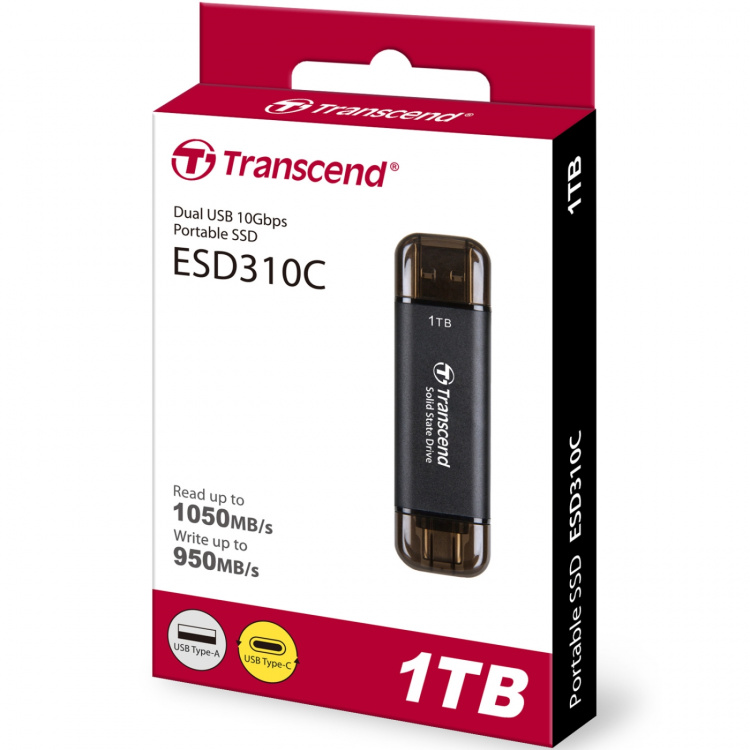 Transcend Portabel SSD ESD310C USB-C 1TB (R1050/W950) Svart
