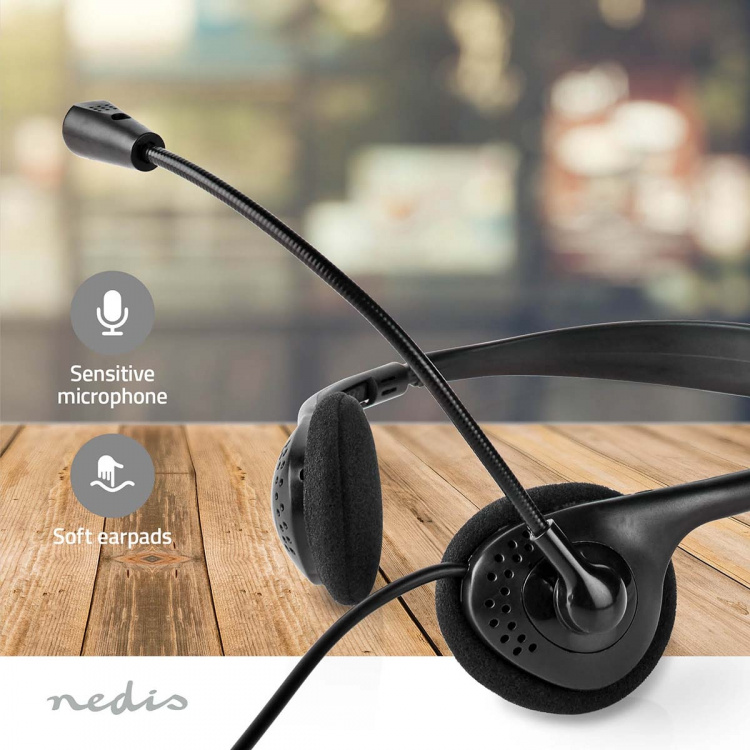 Nedis PC headset | On-Ear | Stereo | USB Type-A / USB Type-C™ | Vikbara Mikrofon | Svart