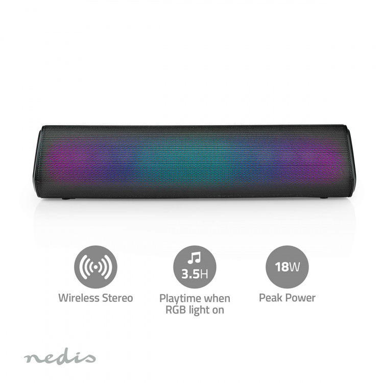 Nedis Bluetooth® Högtalare | Maximal batteritid: 6 timmar | Bordsdesign | 18 W | Stereo | Inbygd mikrofon | Synkroniseringsbar | Svart