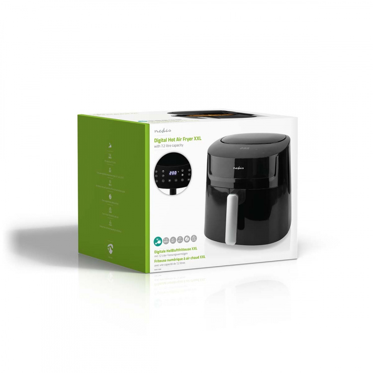Nedis Varmluftsfritös | 7,2 l | Timer: 240 min | Antal förinställda program: 8 | Digital | Svart