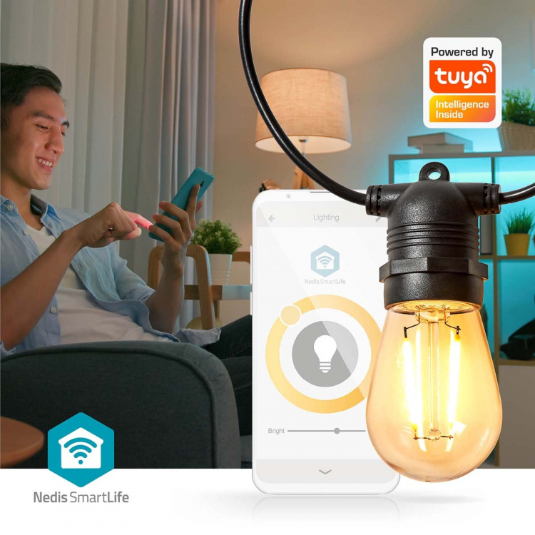 Nedis SmartLife Dekorativa Lampor | Festljus | Wi-Fi | Varm Vit | 10 LED\'s | 9.00 m | Android™ | Glödlampediameter: 45 mm Nedis SmartLife Dekorativa Lampor | Festljus | Wi-Fi | Varm Vit | 10 LED\'s | 9.00 m | Android™ | Glödlampediameter: 45 mm