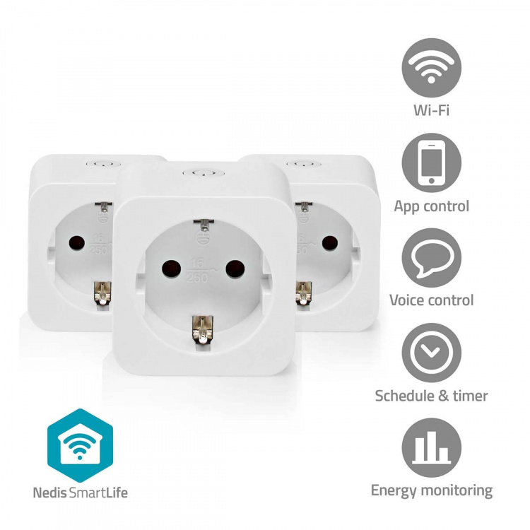 Nedis SmartLife Smart Plug | IP21 | Strömmätare | 3680 W | Type F (CEE 7/7) | 0 - 55 °C | Android™ / IOS | Vit | 3 st