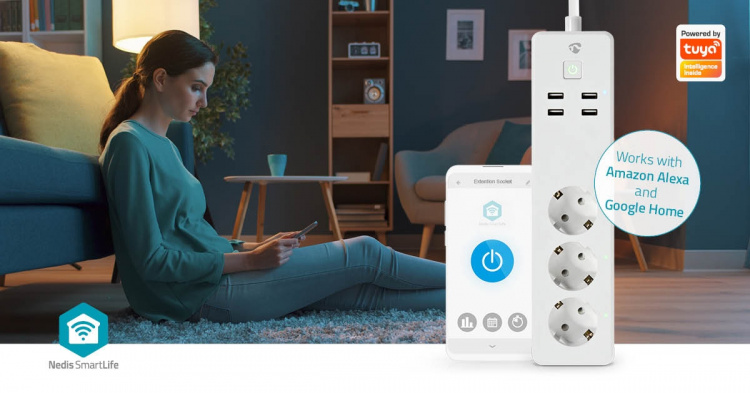 Nedis SmartLife Grenkontakt | 3x Jordad kontakt (CEE 7/3) / 4 x USB | 16 A | 3680 W | 1.80 m | -10 - 40 °C | Android™ / IOS | Vit Nedis SmartLife Grenkontakt | 3x Jordad kontakt (CEE 7/3) / 4 x USB | 16 A | 3680 W | 1.80 m | -10 - 40 °C | Android™ / IOS | Vit