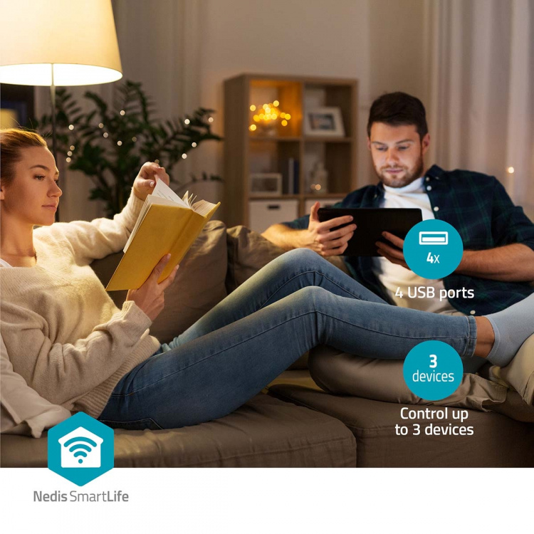 Nedis SmartLife Grenkontakt | 3x Jordad kontakt (CEE 7/3) / 4 x USB | 16 A | 3680 W | 1.80 m | -10 - 40 °C | Android™ / IOS | Vit Nedis SmartLife Grenkontakt | 3x Jordad kontakt (CEE 7/3) / 4 x USB | 16 A | 3680 W | 1.80 m | -10 - 40 °C | Android™ / IOS | Vit