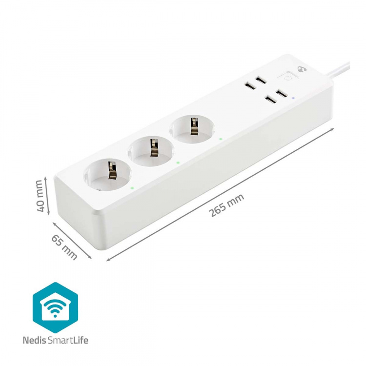 Nedis SmartLife Grenkontakt | 3x Jordad kontakt (CEE 7/3) / 4 x USB | 16 A | 3680 W | 1.80 m | -10 - 40 °C | Android™ / IOS | Vit Nedis SmartLife Grenkontakt | 3x Jordad kontakt (CEE 7/3) / 4 x USB | 16 A | 3680 W | 1.80 m | -10 - 40 °C | Android™ / IOS | Vit