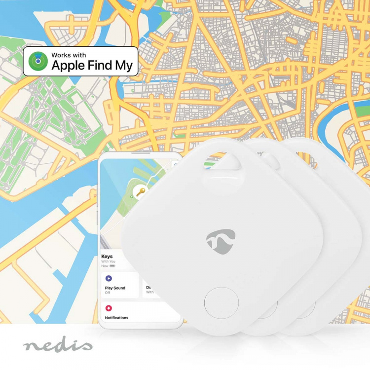 Nedis Nyckelfinnare | Kompatibel med: Apple Find My App | Batteridriven | 3x CR2032 | batterier medföljer | Bluetooth® verision: 5.1 | Batterilängd upp till: 1 år | Vit | 3 st Nedis Nyckelfinnare | Kompatibel med: Apple Find My App | Batteridriven | 3x CR2032 | batterier medföljer | Bluetooth® verision: 5.1 | Batterilängd upp till: 1 år | Vit | 3 st