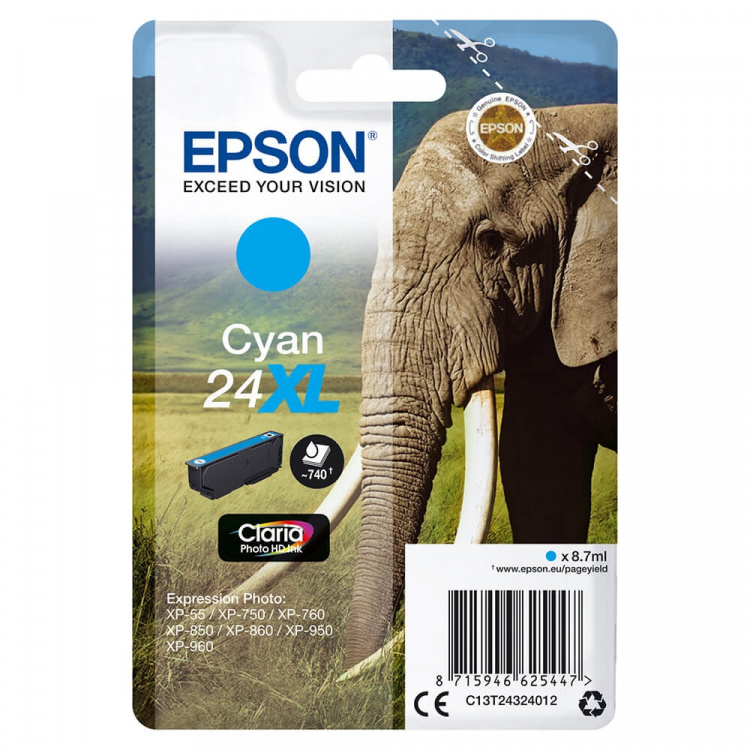 EPSON Bläck C13T24324012 24XL Cyan, Elefant