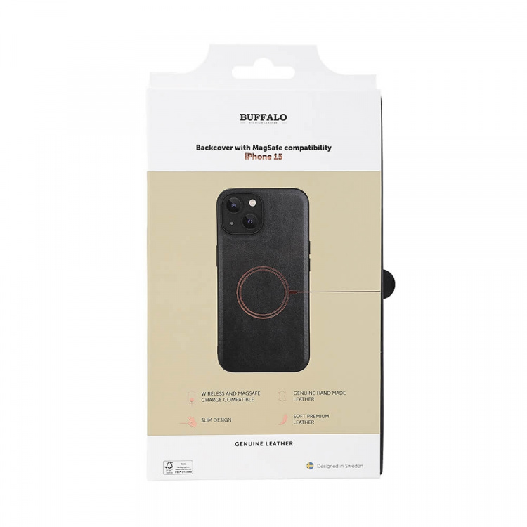 Buffalo Mobilskal Läder MagSeries Svart - iPhone 15 Buffalo Mobilskal Läder MagSeries Svart - iPhone 15