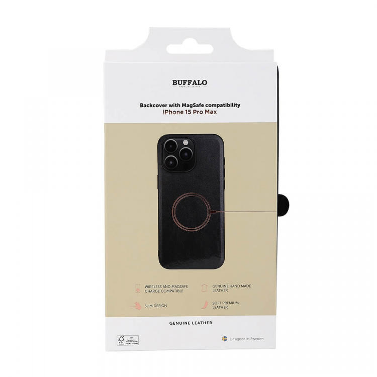 Buffalo Mobilskal Läder MagSeries Svart - iPhone 15 Pro Max Buffalo Mobilskal Läder MagSeries Svart - iPhone 15 Pro Max