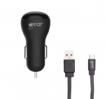 Gear Laddare 12-24V 2xUSB 2,4A Svart MicroUSB Kabel platt 1m Gear Laddare 12-24V 2xUSB 2,4A Svart MicroUSB Kabel platt 1m