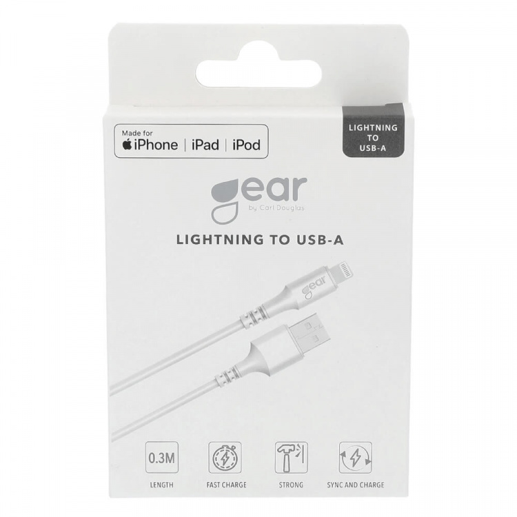 Gear Rund Laddkabel Lightning till USB-A 0.3m Vit MFI Gear Rund Laddkabel Lightning till USB-A 0.3m Vit MFI