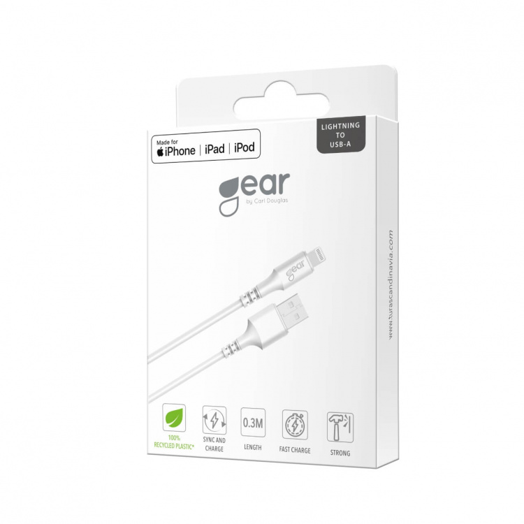 Gear Rund Laddkabel Lightning till USB-A 0.3m Vit MFI Gear Rund Laddkabel Lightning till USB-A 0.3m Vit MFI