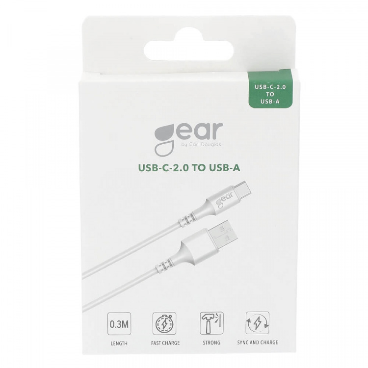 Gear Laddkabel USB-A till USB-C 2.0 0.3m Vit Rund Gear Laddkabel USB-A till USB-C 2.0 0.3m Vit Rund
