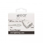 Gear Laddare 220V 1xUSB 2,4A Vit Lightning Kabel 1m MFI C89 Gear Laddare 220V 1xUSB 2,4A Vit Lightning Kabel 1m MFI C89