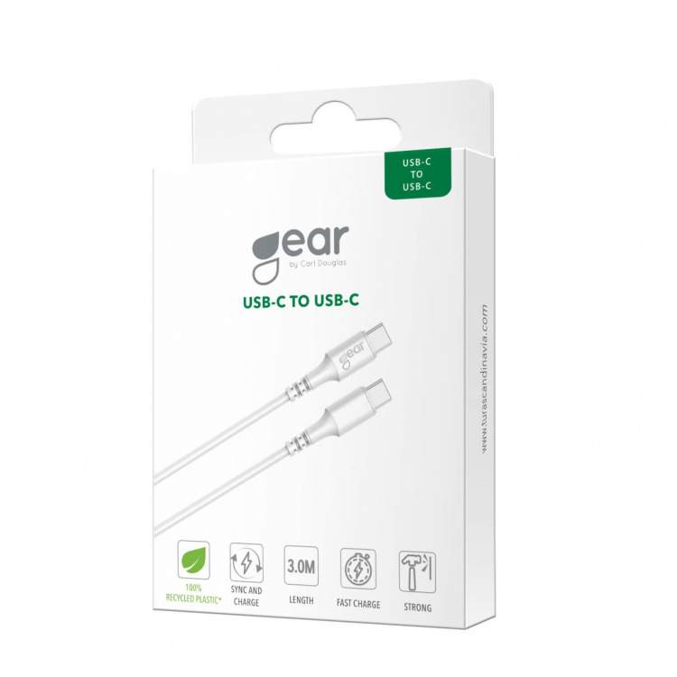 Gear Laddkabel USB-C till USB-C 2.0 3m Kabel Vit Gear Laddkabel USB-C till USB-C 2.0 3m Kabel Vit