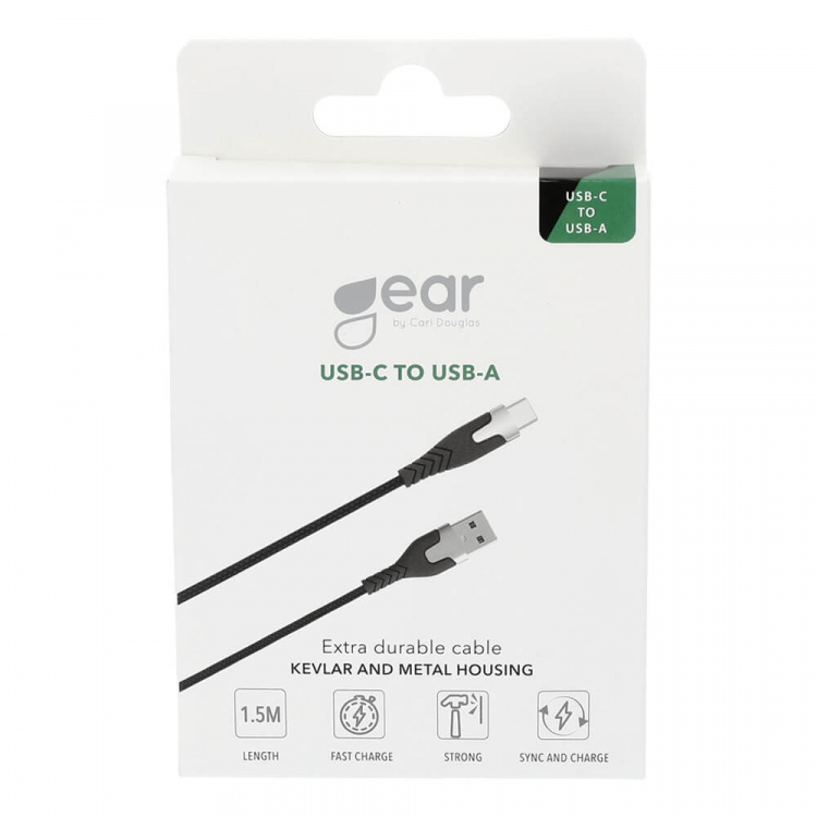 Gear Laddkabel PRO USB-A till USB-C 2.0 1.5m Svart Kevlarkabel med Metallkopplingar Gear Laddkabel PRO USB-A till USB-C 2.0 1.5m Svart Kevlarkabel med Metallkopplingar