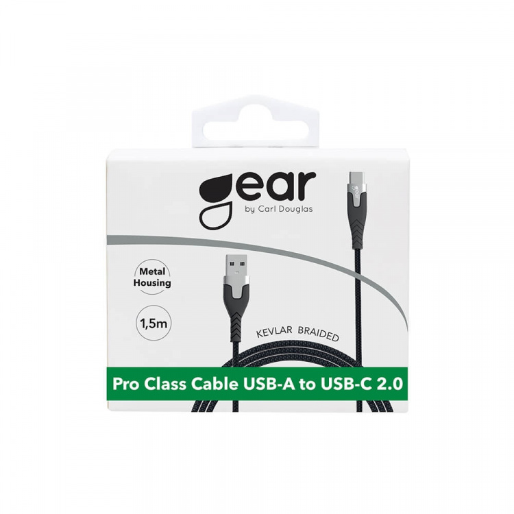 Gear Laddkabel PRO USB-A till USB-C 2.0 1.5m Svart Kevlarkabel med Metallkopplingar Gear Laddkabel PRO USB-A till USB-C 2.0 1.5m Svart Kevlarkabel med Metallkopplingar