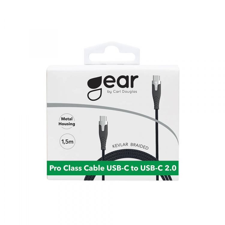 Gear Laddkabel PRO USB-C till USB-C 2.0 1.5m Svart Kevlarkabel med Metallkopplingar Gear Laddkabel PRO USB-C till USB-C 2.0 1.5m Svart Kevlarkabel med Metallkopplingar