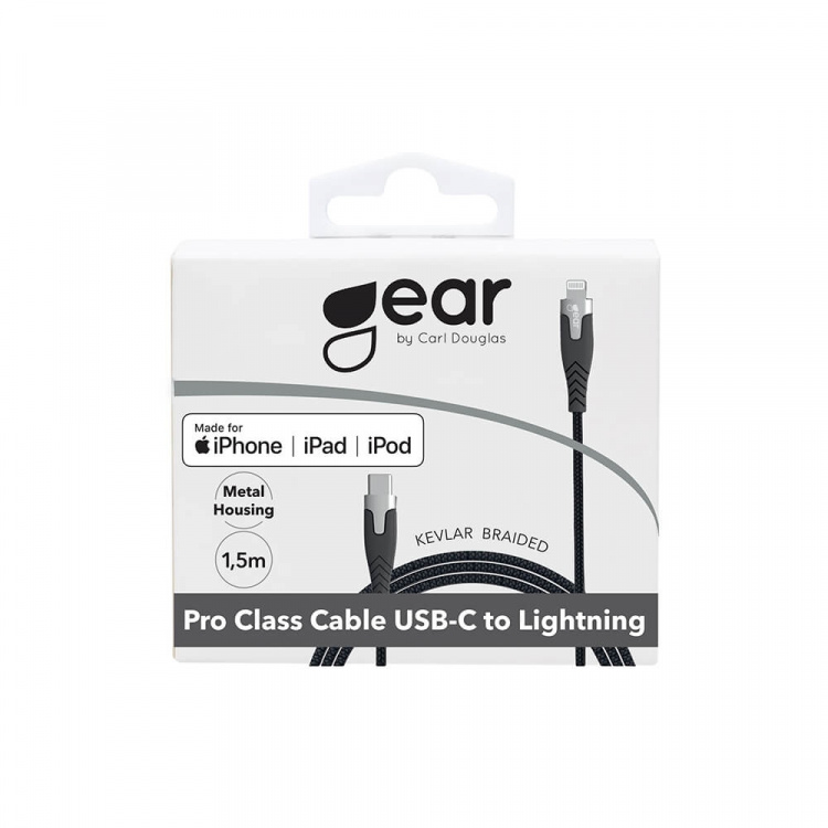 Gear Laddkabel PRO USB-C till Lightning C94 1.5m Svart Kevlarkabel med Metallkopplingar Gear Laddkabel PRO USB-C till Lightning C94 1.5m Svart Kevlarkabel med Metallkopplingar