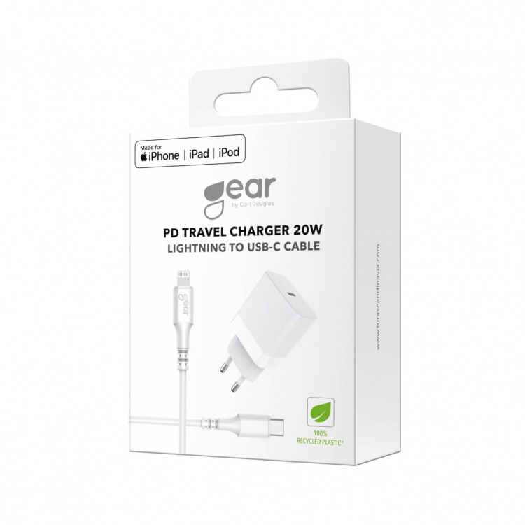 Gear Laddare 220V 1xUSB-C PD 20W Kabel Lightning till USB-C MFI C94 Gear Laddare 220V 1xUSB-C PD 20W Kabel Lightning till USB-C MFI C94