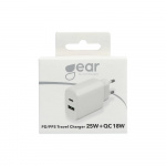 Gear Laddare 220V 1xUSB-C + 1xUSB-A PD/PPS 25W + 18W QC Vit Gear Laddare 220V 1xUSB-C + 1xUSB-A PD/PPS 25W + 18W QC Vit